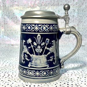 Vintage Gerz West Germany Lidded Beer Stein Cobalt Blue Lion Crest